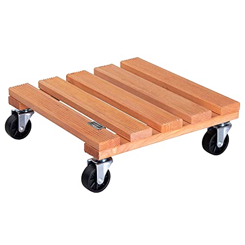 Wagner Pflanzenroller Toscana 29 x 29 x 8,5 cm I Blumenroller für Außenbereich + Innenbereich I Kübelroller aus FSC® Massivholz, geriffelt, Terracotta I Tragkraft 150 kg I Made in EU - 20015301 von WAGNER