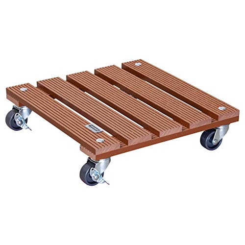 Wagner Pflanzenroller WPC 29 x 29 x 7,5 cm I Blumenroller für Außenbereich + Innenbereich I Kübelroller FSC® Wood Plastic Composite, Terracotta I 2 Feststeller I Tragkraft 80 kg - 20053001 von WAGNER