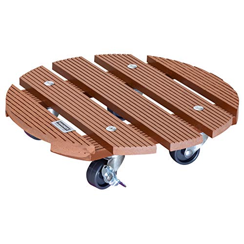 Wagner Pflanzenroller WPC Ø 29 x 7,5 cm I Blumenroller für Außenbereich + Innenbereich I Kübelroller FSC® Wood Plastic Composite, Terracotta I 2 Feststeller I Tragkraft 100 kg - 20053501 von WAGNER