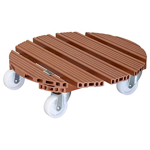 Wagner Pflanzenroller WPC Ø 38,5 x 11 cm I Blumenroller für Außenbereich + Innenbereich I Kübelroller aus FSC® Wood Plastic Composite, Terracotta I 2 Feststeller I Tragkraft 150 kg - 20055501 von WAGNER