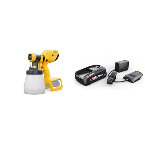 Bundle aus WAGNER Akku-Farbsprühsystem Wood&Metal Sprayer W250 18 V + WAGNER Starter-Kit 18V: Bosch 18V Lithium-Ionen Akku 2,5 Ah und Ladegerät - Power for All Alliance von Wagner