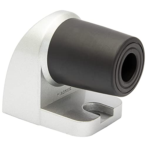 WAGNER Bodentürstopper HOOK - 60 x 40 x 50 mm, Zinkdruckguss in Aluminium-Optik, Puffer thermoplastischer Kautschuk, schwarz, zum Schrauben inkl. Montagematerial - 15500011 von WAGNER