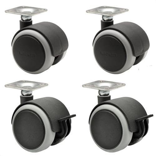 WAGNER Möbelrollen/Doppelrollen 4tlg. Set - SOFT - Durchmesser Ø 50 mm, Bauhöhe 65 mm, Softlauffläche, Anschraubplatte 42 x 42 cm, 2 mit Feststeller, Tragkraft 50 kg/Rolle - 02172888 von WAGNER design yourself
