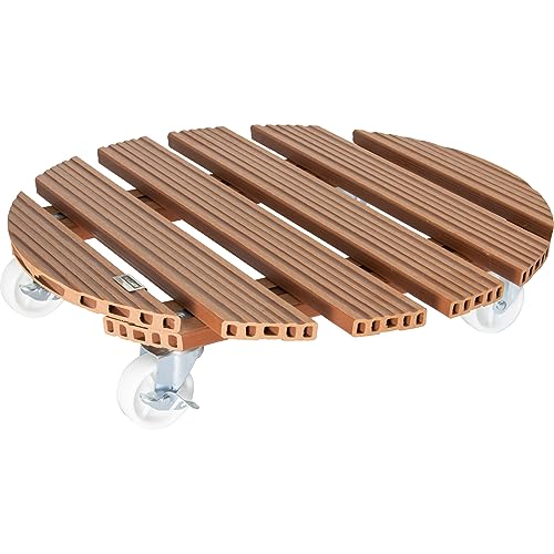 WAGNER Pflanzenroller WPC Ø 50 x 11 cm I Blumenroller für Außenbereich + Innenbereich I Kübelroller aus FSC® Wood Plastic Composite, Terracotta I 2 Feststeller I Tragkraft 120 kg - 20057501 von WAGNER