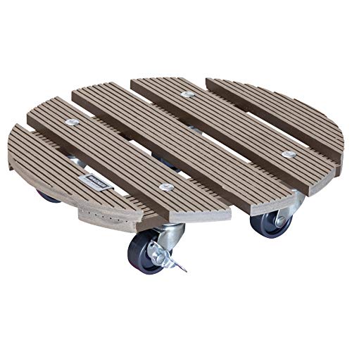 WAGNER Pflanzenroller WPC Ø 29 x 7,5 cm I Blumenroller für Außenbereich + Innenbereich I Kübelroller FSC® Wood Plastic Composite, Taupe I 2 Feststeller I Tragkraft 100 kg - 20053601 von WAGNER