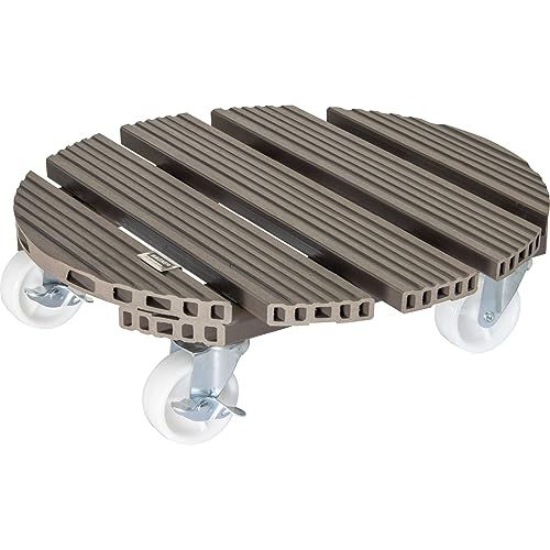 WAGNER Pflanzenroller WPC Ø 38,5 x 11 cm I Blumenroller für Außenbereich + Innenbereich I Kübelroller aus FSC® Wood Plastic Composite, Taupe I 2 Feststeller I Tragkraft 150 kg - 20055601 von WAGNER