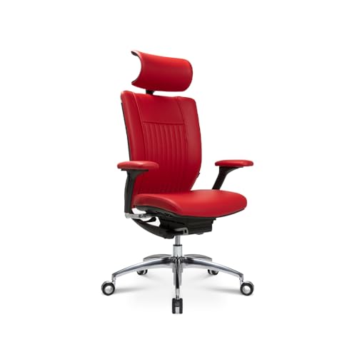 WAGNER Titan Limited S ergonomischer Profi Bürostuhl mit Armlehnen und Dondola Sitzgelenk 5 Jahre Garantie inkl. Rückenlehne echt Leder rot von WAGNER