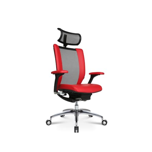 WAGNER Titan Limited ergonomischer Profi Bürostuhl mit Armlehnen und Dondola Sitzgelenk 5 Jahre Garantie echt Leder rot von WAGNER