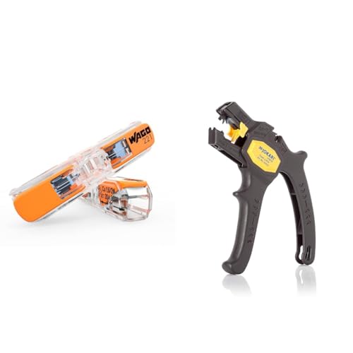 WAGO 2-Leiter Durchgangs-Verbinder mit Hebel 221-2411 & JOKARI 20050 Abisolierzange Super 4 plus, Schwarz, 1 Stück von WAGO