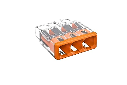 WAGO Kompakt-Spleißverbinder, für Voll- und Litzenleiter, max. 4 mm², 3-Leiter, orange Abdeckung, Umgebungslufttemperatur, max 85°C (T85), 4,00 mm², transparent, 2773-403 (100 Stück) von WAGO