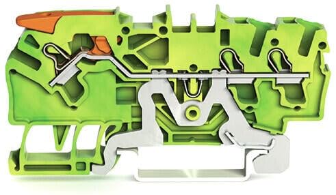 WAGO TOPJOB®S ground terminal block with Lever and Open Tool Slots; rail mount; 3-conductor; 5.2 mm wide; green-yellow von WAGO