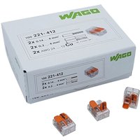 Wago - 200 Stück 221-412 Verbindungsklemme 2 Leiter mit Betätigungshebel 0,2-4 qmm kleine Bauform, transparent von WAGO