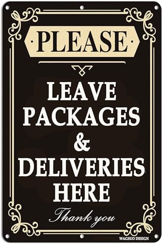 WAGSUO Blechschild, 30,5 x 20,3 cm, "Please Leave Packages And Deliveries Here Thank You", Aluminiumverbundstoff, für den Außenbereich, Zuhause, individuelle Schilder für den Hof und Zuhause WAGSUO Blechschild, 30,5 x 20,3 cm, "Please Leave Packages And Deliveries Here Thank You", Aluminiumverbundstoff, für den Außenbereich, Zuhause, individuelle Schilder für den Hof und Zuhause von WAGSUO