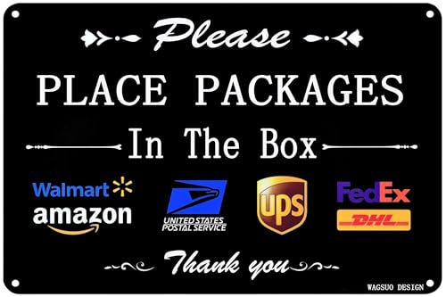 WAGSUO Blechschild, 30,5 x 20,3 cm, "Please Place All Packages In The Box", Dankeschön, Aluminium-Verbundwerkstoff, für den Außenbereich, Hauslieferung, individuelle Schilder für den Hof und Zuhause WAGSUO Blechschild, 30,5 x 20,3 cm, "Please Place All Packages In The Box", Dankeschön, Aluminium-Verbundwerkstoff, für den Außenbereich, Hauslieferung, individuelle Schilder für den Hof und Zuhause von WAGSUO