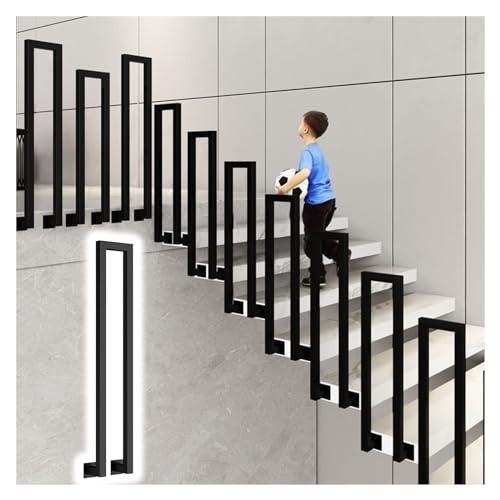 Geländer Treppengeländer Seitlich montierter Treppengeländerpfosten, schwarze quadratische Metallgeländerspindeln, U-förmige/M-förmige Decktreppen-Leitplanke für Außenstufen, Loft-Korridor, komplettes von WAHHWF
