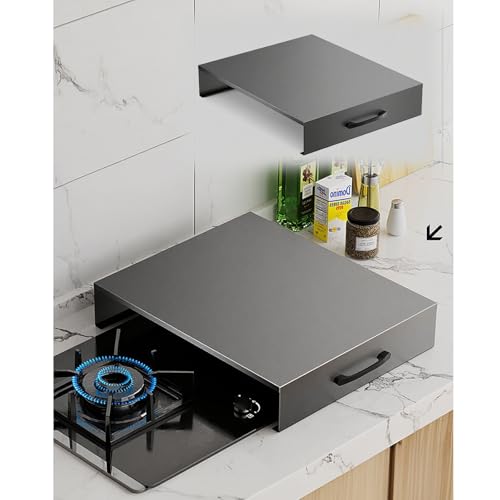 kochfeld abdeckung Abdeckplatte für Gasherde aus Karbonstahl mit Griffen, rechteckige Arbeitsplatten-Abdeckplatte mit rutschfesten Füßen, Brennerkappen für Küche(Gray,40x50x9cm/15.7x19.7x3.5in) von WAHHWF