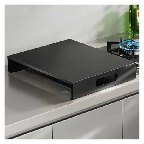 kochfeld abdeckung Abdeckplatte für Gasherde aus Metall und Kohlenstoffstahl, halbgeschlossene Herdschutzabdeckung, multifunktionale, abgedeckte Regaleinheit(Black,40x50x7cm/15.7x19.7x2.8in) von WAHHWF