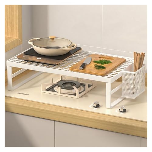 kochfeld abdeckung Freistehendes Küchenarbeitsplattenregal, Haushalts-Induktionskochfeldständer aus Metall mit Besteckhalter, offene Gasherd-Abdeckplatte(White,19.7x10.6x3.7in/50x27x10cm) von WAHHWF