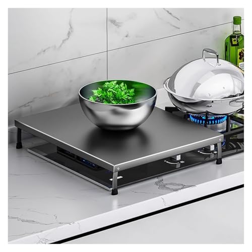 kochfeld abdeckung Gasherd-Abdeckplatte mit Beinen, Gasherd-Abdeckplatte aus Karbonstahl mit Anti-Rutsch-Pad, verstellbares graues Küchenherdgestell für Kochfeld(35x48x9cm/13.8x18.9x3.5in) von WAHHWF