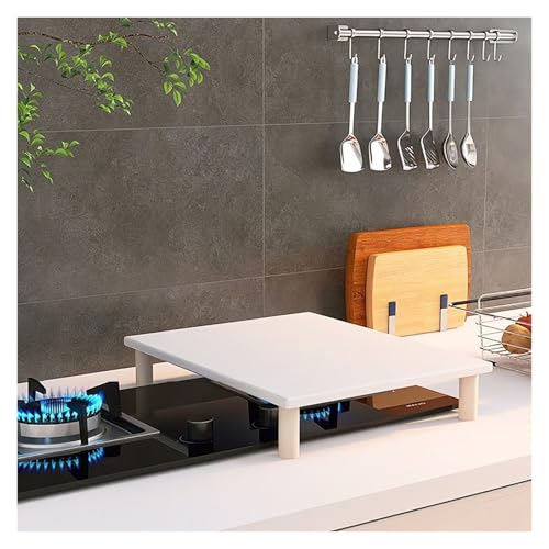 kochfeld abdeckung Gasherdabdeckung aus Massivholz, tragbare Einzel-/Doppelkochplatte, Küchenlagerregal mit Beinen für Gasherde und Induktionsherde(White,50x40x9.6cm/19.7x15.7x3.8in) von WAHHWF