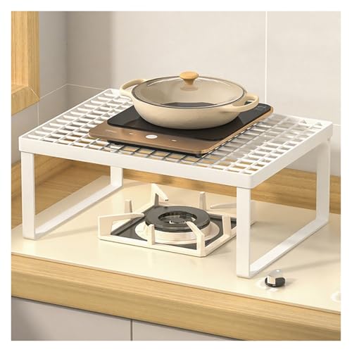 kochfeld abdeckung Großes Metall-Hochregal, Carbonstahl-Gasherd-Abdeckplatte schwarz-weiß, gelochte Induktionsherd-Halterung für Haus & Wohnmobil(White,34x27x15cm/13.4x10.6x5.9in) von WAHHWF