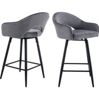 Wahson Office Chairs - 2er Set Barhocker 360°drehbar Barstuhl mit Rückenlehne Thekenhocker mit Metallbeine für Kücheninsel, Samt, Grau von WAHSON OFFICE CHAIRS