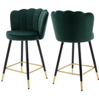 Wahson Office Chairs - 2er Set Barhocker Samt Barstuhl mit Metallbeine Bistrohocker mit Fußstütze für Kücheninsel, Dunkelgrün von WAHSON OFFICE CHAIRS