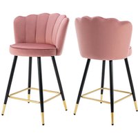 Wahson Office Chairs - 2er Set Barhocker Samt Barstuhl mit Metallbeine Bistrohocker mit Fußstütze für Kücheninsel, Rosa von WAHSON OFFICE CHAIRS