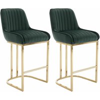 2er Set Barhocker Samt Barstuhl mit goldenem Metallbein Küchenhocker mit Lehne für Kücheninsel, Grün von WAHSON OFFICE CHAIRS