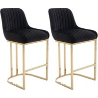 2er Set Barhocker Samt Barstuhl mit goldenem Metallbein Küchenhocker mit Lehne für Kücheninsel, Schwarz von WAHSON OFFICE CHAIRS