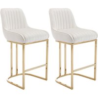 2er Set Barhocker Samt Barstuhl mit goldenem Metallbein Küchenhocker mit Lehne für Kücheninsel, Weiß von WAHSON OFFICE CHAIRS