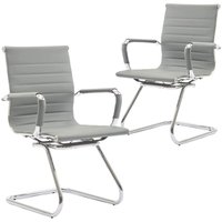 Wahson Office Chairs - 2er Set Besucherstuhl Freischwinger aus PU-Leder Konferenzstuhl Schwingstuhl mit Chromgestell, Grau von WAHSON OFFICE CHAIRS