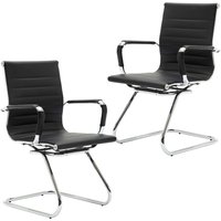 Wahson Office Chairs - 2er Set Besucherstuhl Freischwinger aus PU-Leder Konferenzstuhl Schwingstuhl mit Chromgestell, Schwarz von WAHSON OFFICE CHAIRS