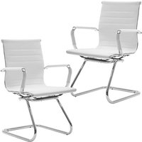 2er Set Besucherstuhl Freischwinger aus PU-Leder Konferenzstuhl Schwingstuhl mit Chromgestell, Weiß von WAHSON OFFICE CHAIRS