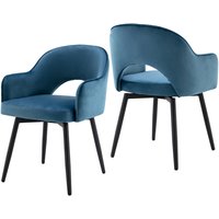 2er Set Esszimmerstühle Modern Küchenstühle 360° drehbar Polsterstuhl mit Metallbeine für Esszimmer, Samt, Blau von WAHSON OFFICE CHAIRS
