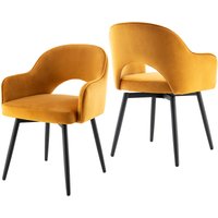 2er Set Esszimmerstühle Modern Küchenstühle 360° drehbar Polsterstuhl mit Metallbeine für Esszimmer, Samt, Gelb von WAHSON OFFICE CHAIRS