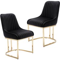 Wahson Office Chairs - Esszimmerstühle für Küche/Wohnzimmer aus Samt, Stühle mit Lehne mit goldenem Metallbein, Schwarz 2er Set, Wahson von WAHSON OFFICE CHAIRS