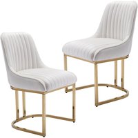 Wahson Office Chairs - Esszimmerstühle für Küche/Wohnzimmer aus Samt, Stühle mit Lehne mit goldenem Metallbein, Weiß 2er Set, Wahson von WAHSON OFFICE CHAIRS