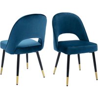 2er Set Esszimmerstühle aus Samt Küchenstühle mit Metallbeinen Polsterstuhl für Esszimmer, Blau von WAHSON OFFICE CHAIRS