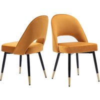 2er Set Esszimmerstühle aus Samt Küchenstühle mit Metallbeinen Polsterstuhl für Esszimmer, Gelb von WAHSON OFFICE CHAIRS