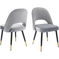 2er Set Esszimmerstühle aus Samt Küchenstühle mit Metallbeinen Polsterstuhl für Esszimmer, Grau von WAHSON OFFICE CHAIRS