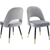 2er Set Esszimmerstühle aus Samt Küchenstühle mit Metallbeinen Polsterstuhl für Esszimmer, Grau von WAHSON OFFICE CHAIRS