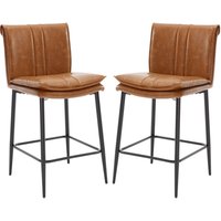Barhocker 2er Set, Moderner Küchenhocker mit Lehne pu Leder Barstuhl Metallbeine Doppelschicht Kissen Thekenstühle für Hausbar, Braun von WAHSON OFFICE CHAIRS