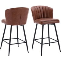 Barhocker 2er Set, Moderner pu Leder Barstuhl Metallbeine Küchenhocker mit Gebogene Linie Rückenlehne, Thekenstühle gepolsterte Barstühle, Braun von WAHSON OFFICE CHAIRS