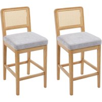 Barhocker 2er Set Chenille Barstuhl mit Rattan Rückenlehne Retro Holz Thekenhocker Tresenhocker für Esszimmer Küche (Grau-2) Wahson von WAHSON OFFICE CHAIRS