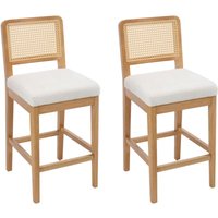 Barhocker 2er Set Chenille Barstuhl mit Rattan Rückenlehne Retro Holz Thekenhocker Tresenhocker für Esszimmer Küche (Weiß-2) Wahson von WAHSON OFFICE CHAIRS