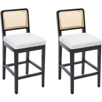 Barhocker 2er Set Leinen Barstuhl mit Rattan Rückenlehne Retro Holz Thekenhocker Tresenhocker für Esszimmer Küche (Schwarz-Beige-2) Wahson von WAHSON OFFICE CHAIRS