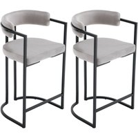 Barhocker 2er Set Samt Küchenhocker Barstühle mit schwarzen Metallbeinen Moderne Bistrohocker Frühstückshocker für Küche, Grau von WAHSON OFFICE CHAIRS