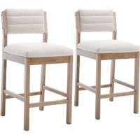 Barhocker 2er Set Tresenhocker Moderne gepolsterter Barstuhl mit Holzrückenlehne Küchenhocker aus Leinen, Beige von WAHSON OFFICE CHAIRS