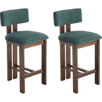 Barhocker 2er Set in Samt weich gepolstert Retro rustikale Theke Stühle mit Holzrahmen für Home Bar Küche Theke, Grün, Wahson von WAHSON OFFICE CHAIRS